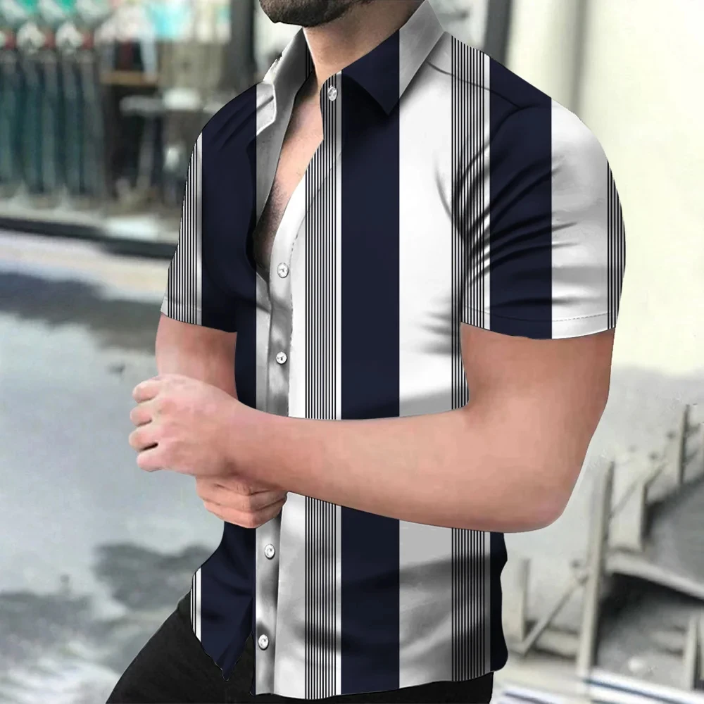 

Holiday Beach Striped 3D Printing Tops Man/Women Casual Fashion Short Sleeves shirt Lapel Button Shirt Oversized Unisex Clothes