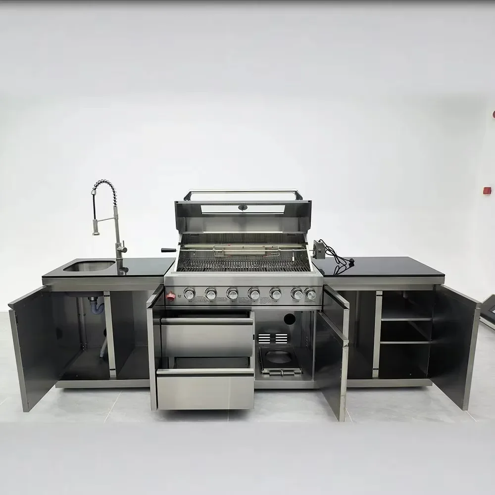 Outside Kitchen Metal Cabinets Gas BBQ Grill Barbeque Gas Grill Commercial Outdoor Kitchen 304 Stainless Steel