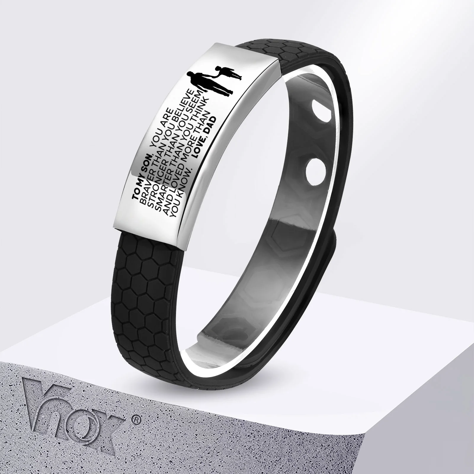 

Vnox Free Personalized 16mm Silicone Bracelets for Men Boy, Anti-static Rubber Band with Stainless Steel Bangle, Custom Gift