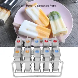 10pcs Ice Pop Mould Stainless Steel Ice Lolly Maker Kitchen Supplies