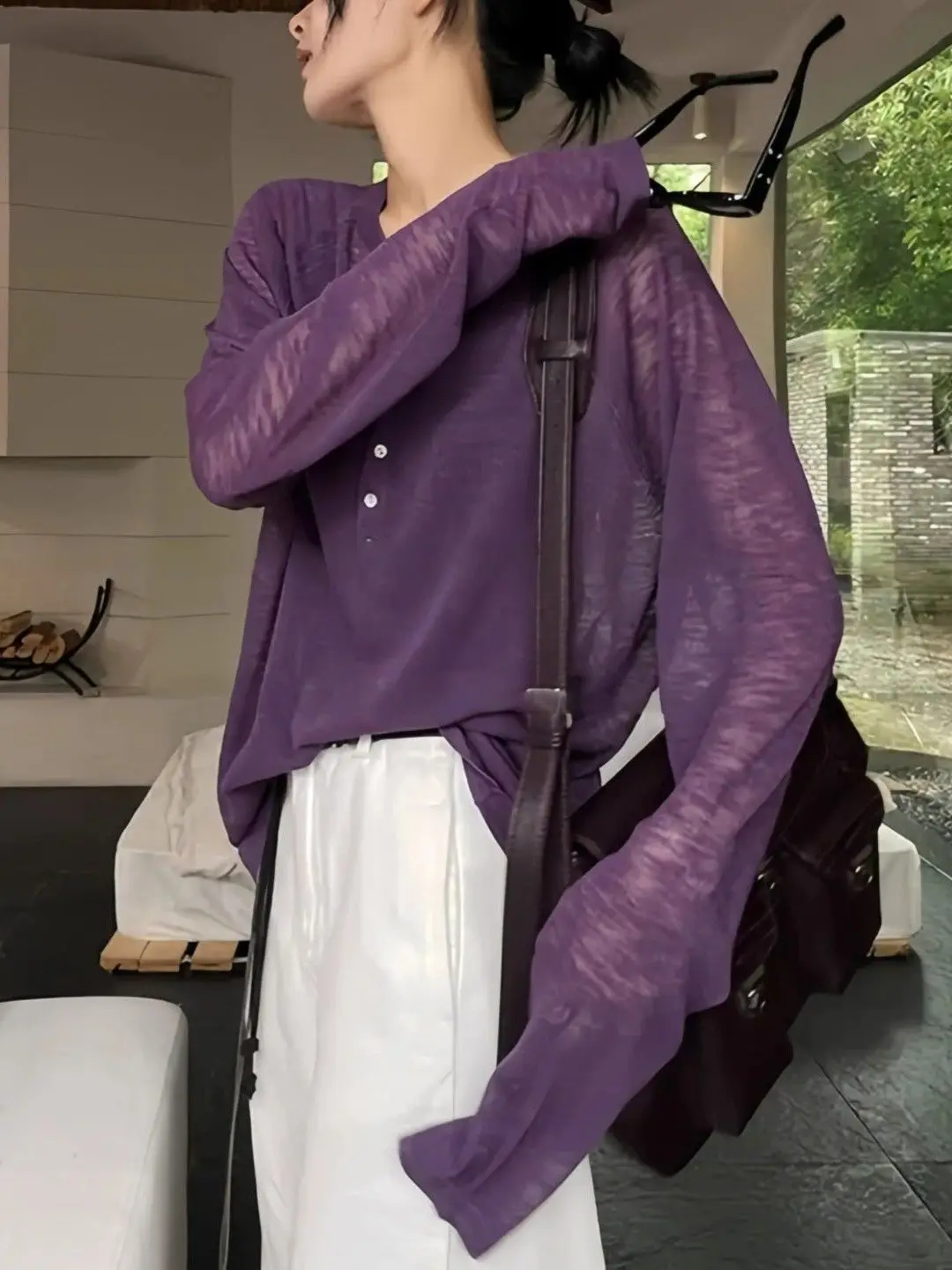 플러스 사이즈 루즈핏 롱 슬리브 티셔츠 얇은 자외선 차단 여성용 편안한 통기성 면 폴리에스터 원단