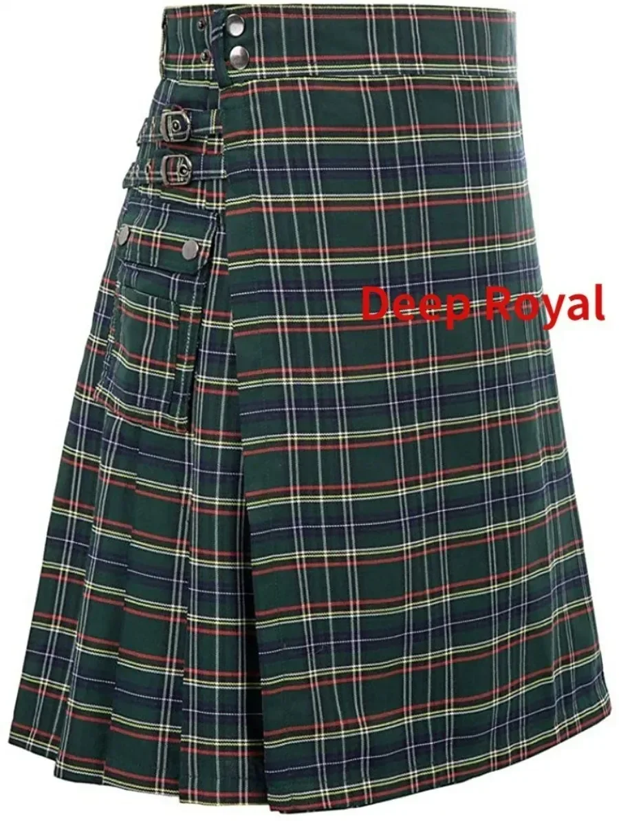Men's Short Skirt Traditional Highland Tartan Practical Kilt Mens Skirt Vintage Kilt Scotland Gothic Punk Fashion Kendo Pocket
