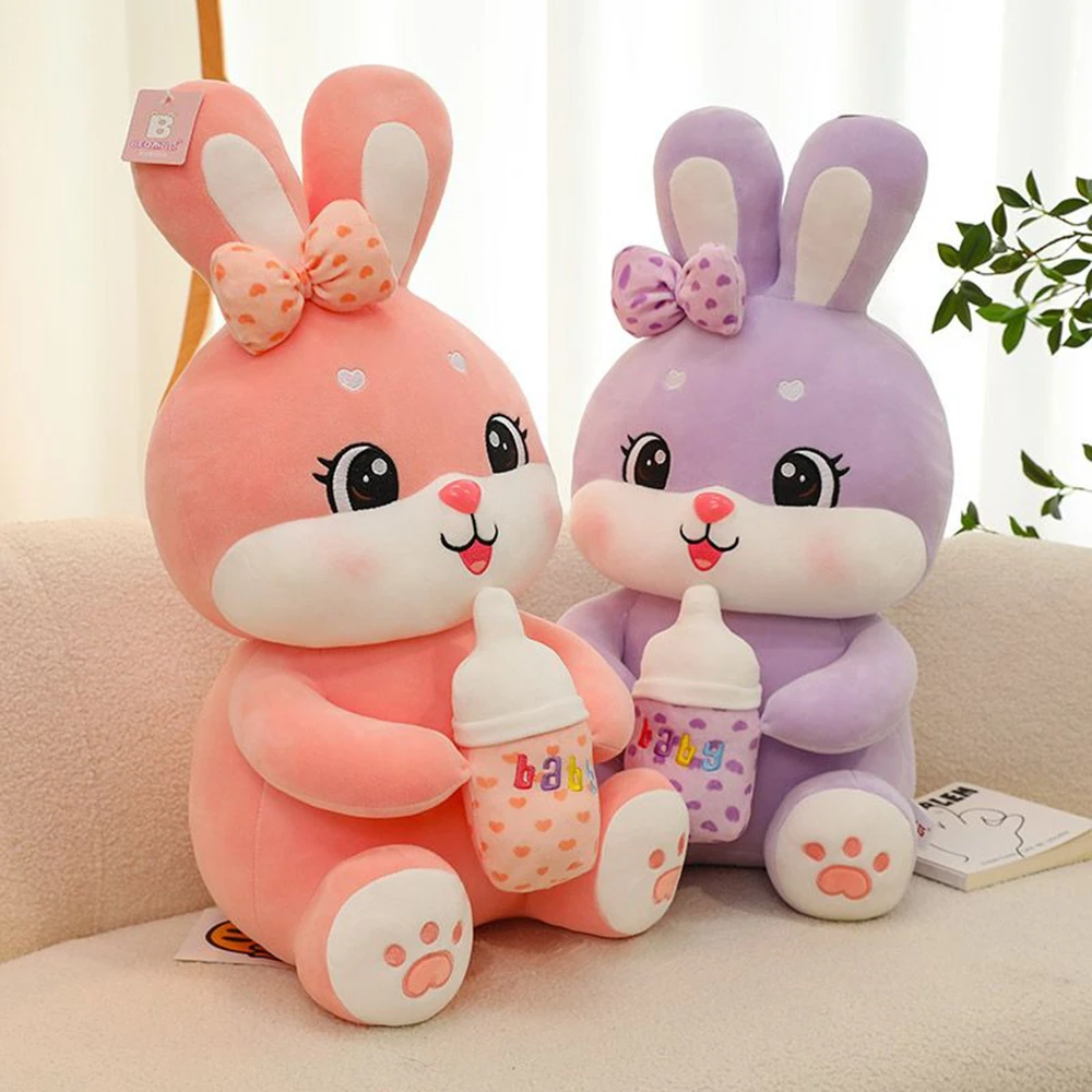 45CM Large Baby BottleRabbit Plush Toy Bow Hold Baby Bottle Cute Super Soft Pillow Rabbit Doll Festive Gift Children's Birthday