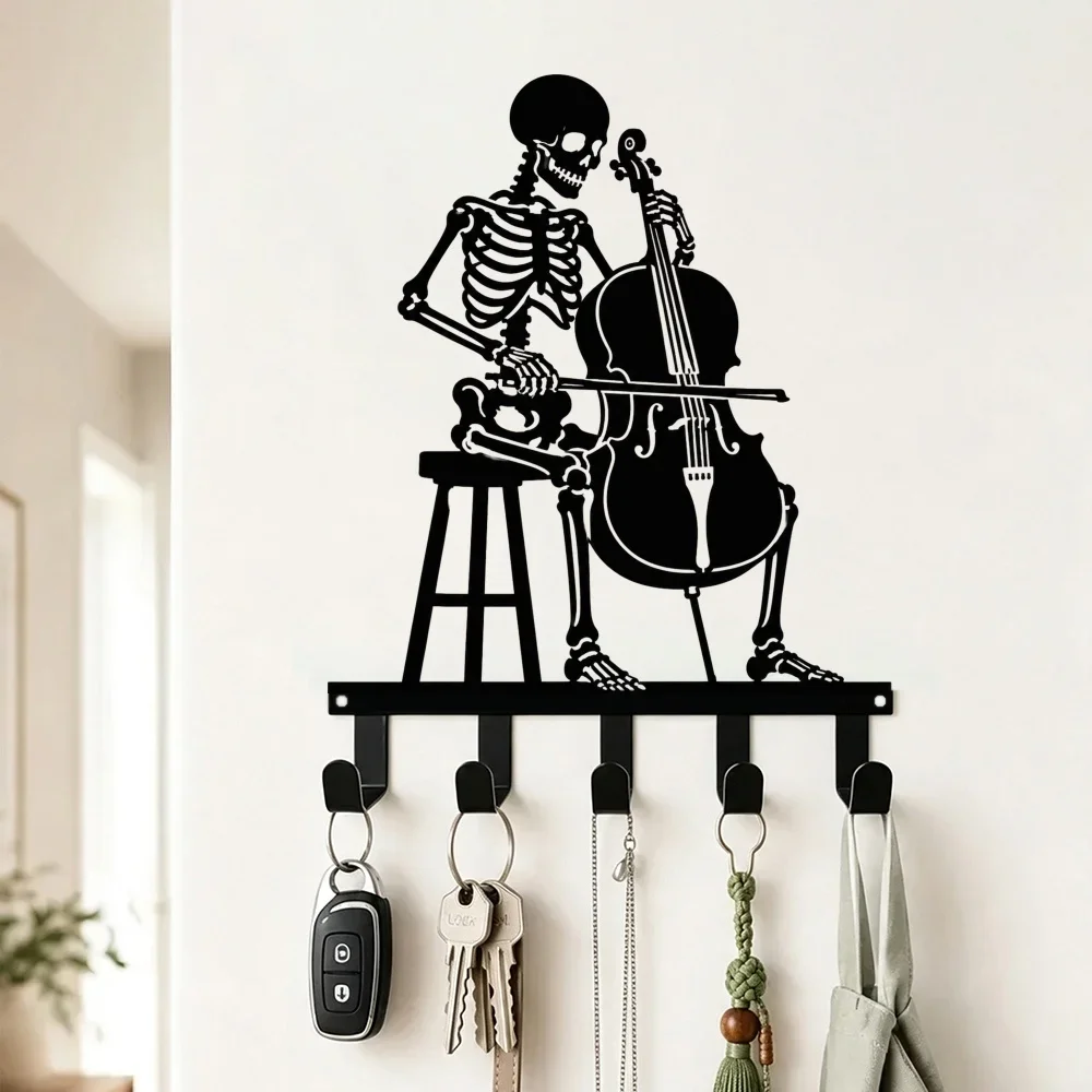 CIFBUY Cello Skeleton Metal Wall Art Iron Hook Key Hanger Organizer Home Office Bar Decor Durable Unique Gift Storage