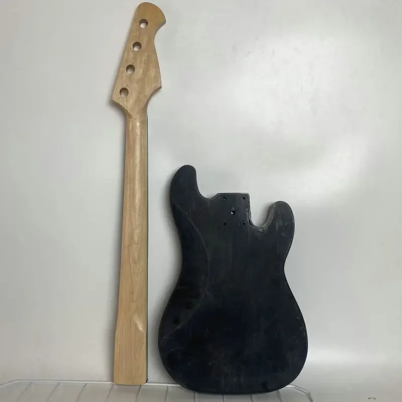 YB591YN591 Mini&Travel Electric Bass Unfinished PB Bass Kit Neck with Body for DIY Replacement  No Hardwares Left Hand