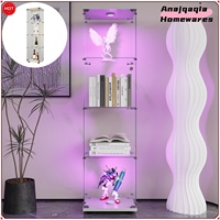 Anajqaqia Glass Display Cabinet, with 1 Door and 4-Tier Glass Display Cabinet, with LED Lighting and Lock, 164x42.5x36.5 cm