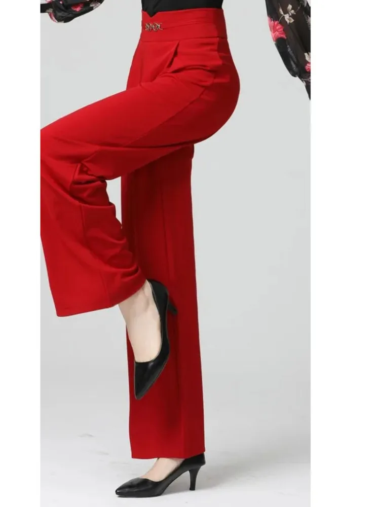High Waist Slim Fit Dance Pants for Women – Solid Color Stretch Trousers for Ballroom Latin Stage Wear Elegant Street Trousers