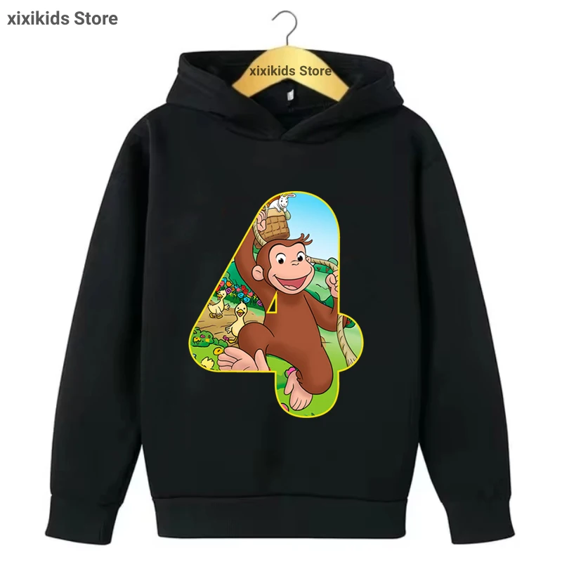 New Curious George 3th/4th/5th/6th/Th Birthday Gift Printed Cap Hoodie Funny Kawaii Kid Clothes Spring/ Autumn/Winter Sweatshirt