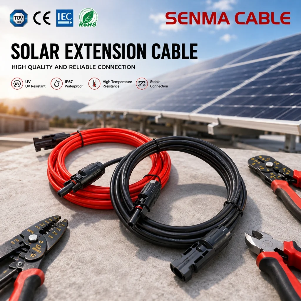 1 Pair Solar Panel Extension Cable Copper Wire Black and Red with Solar Connector Solar PV Cable 6mm2 10 AWG