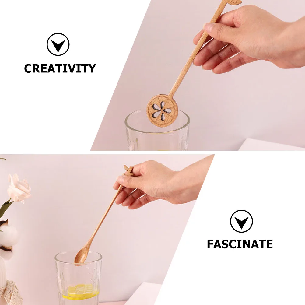 

2pcs Lemon Shape Coffee Stirrer Long Wooden Spoon Reusable Honey Stirrers Mixing Sticks Delicate Smooth Handle Rod For Juice
