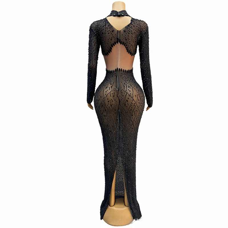 Zware industrie met diamanten ingelegde zwarte temperament taille body beeldhouwen sexy avondjurk bedrijf jaarlijkse bijeenkomst avondjurk