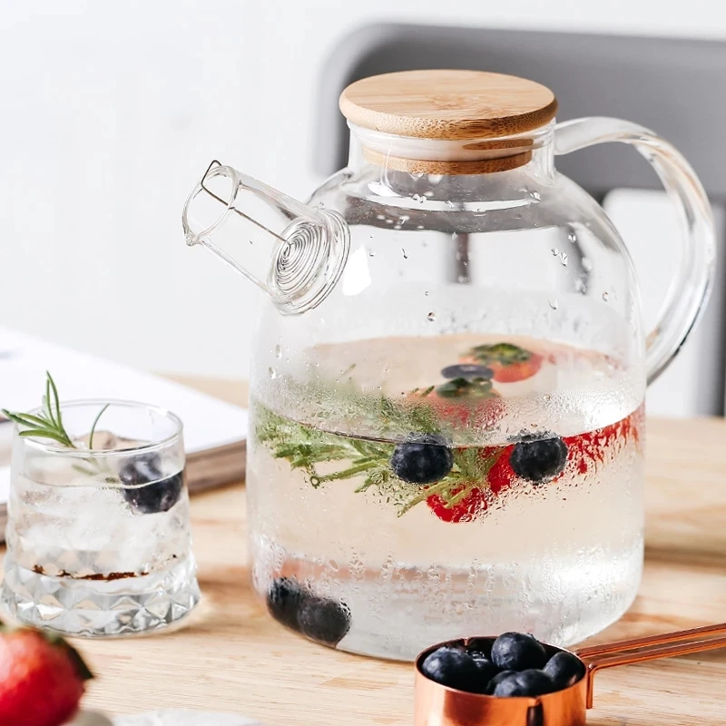 1L/1.5L Big Transparent Borosilicate Glass Teapot Glass Tea Fridge Infuser Teapot With Strainer Pu Erh Kettle Gaiwan Set Pot Cup