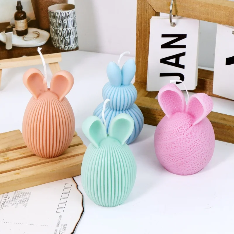 Easter Rabbit Silicone Candle Molds 3D Cute Striped Ear Bunny Gourd Shape DIY Spring Candle Easter Egg Hunt Birthday Party Gifts