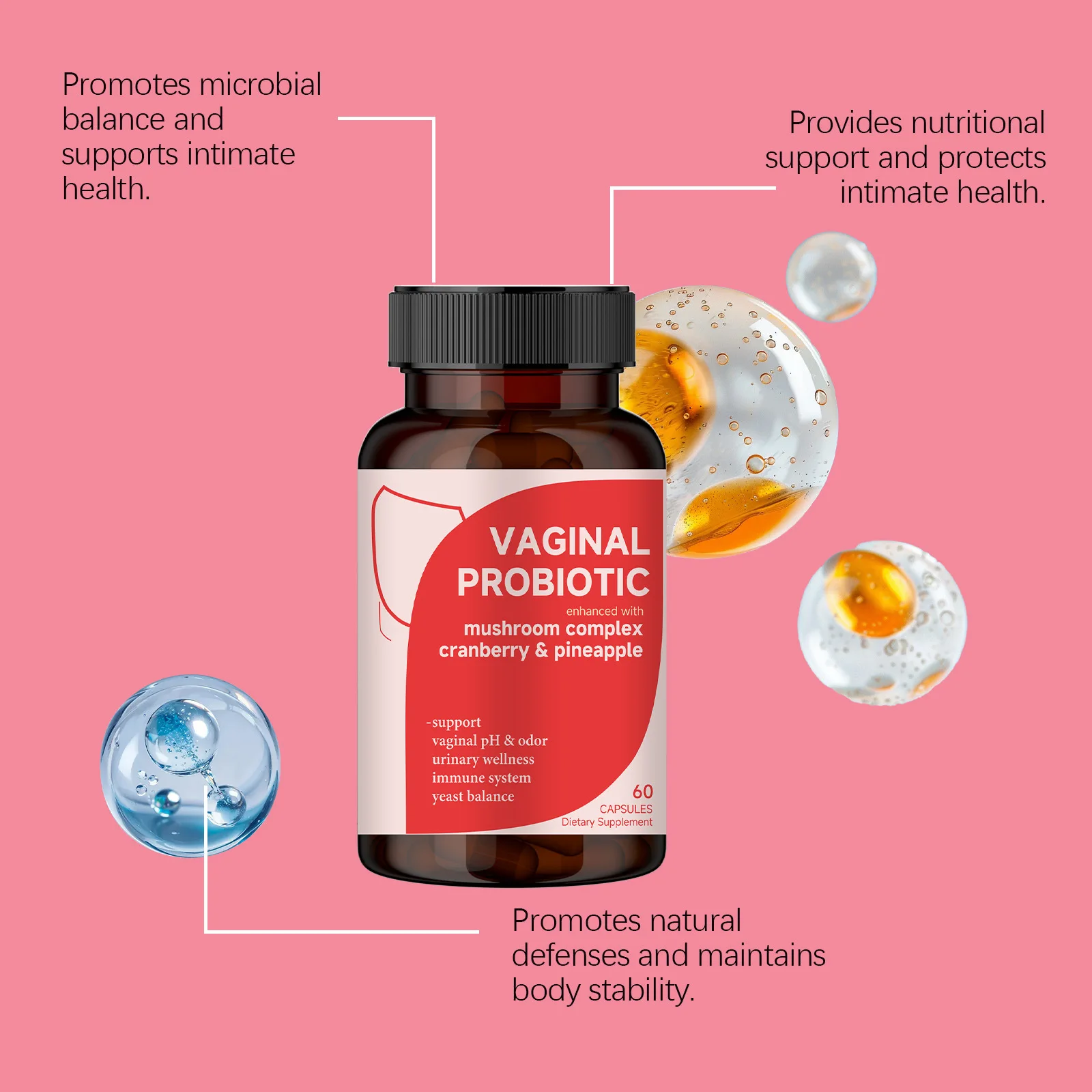 Women Cranberry Probiotic Capsules Oral Feminine Vaginal pH Balance Support Urinary & Intimate Flora Health for Women Daily Care