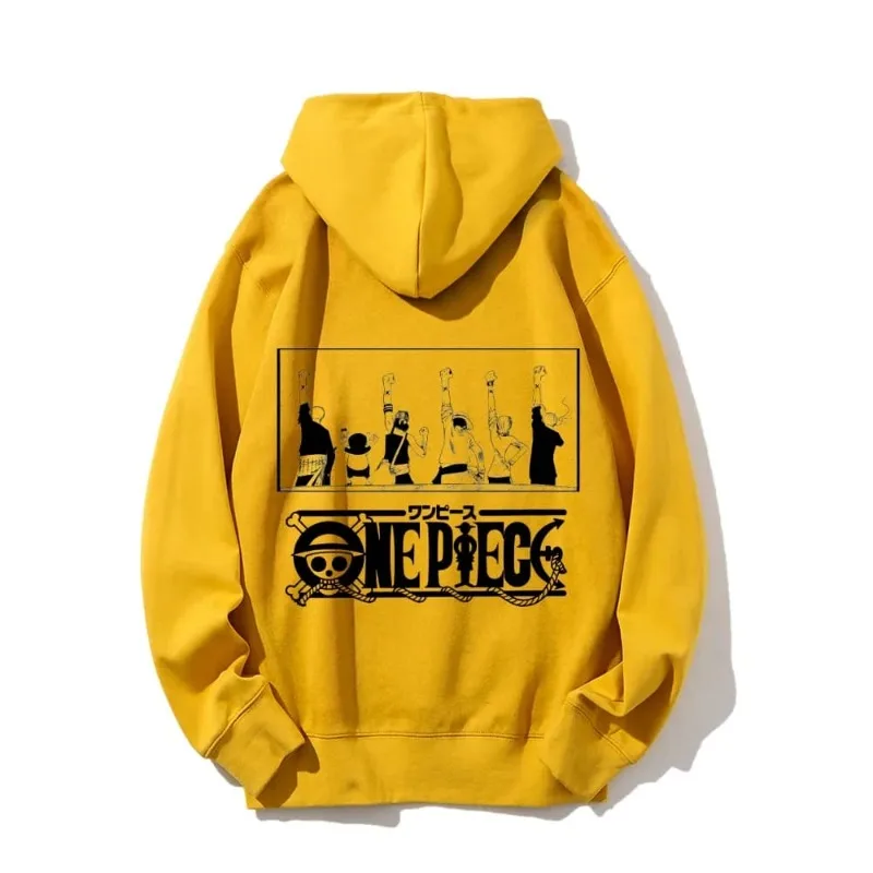 One Piece Couple Matching Hoodie Straw Hat Crew Raise Hands Back Print Hooded Sweatshirt Anime Graphic Family Outfit Casual Wear