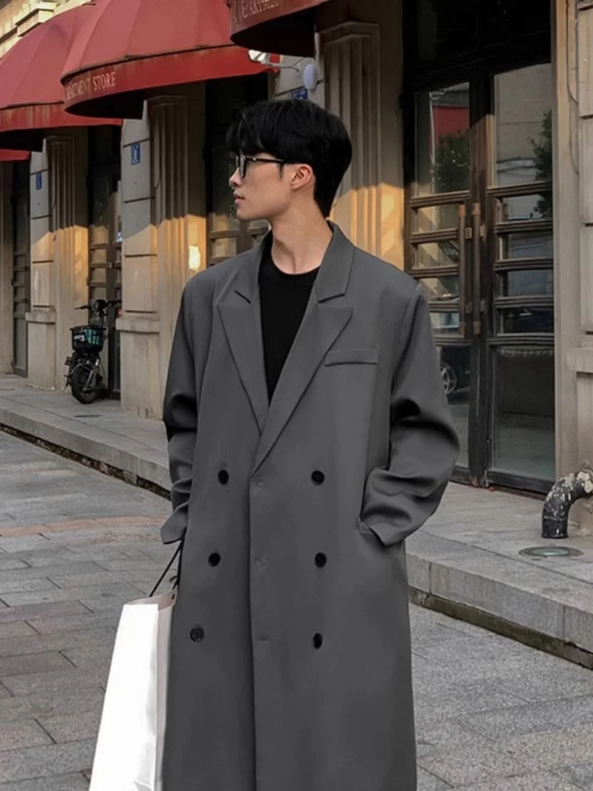 

Briti Sle Pad oulder Suit Collar Medium Length Men's Spring Autumn High Sensation Cool Korean Sle Coat Jaet