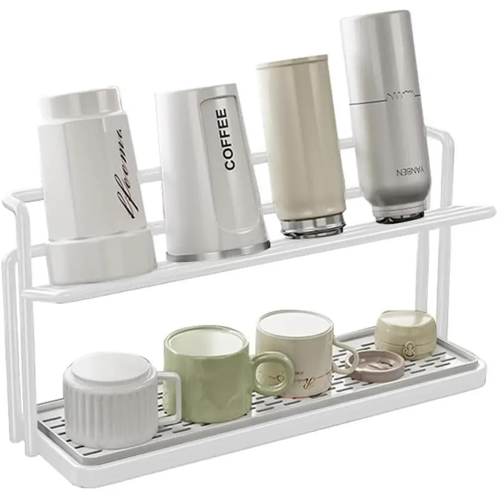 Picture 5: 2-Tier Water Bottle Drying Rack with Drain Tray Space-Saving Cup Storage Rack Metal Mug Organizer For Kitchen Countertop