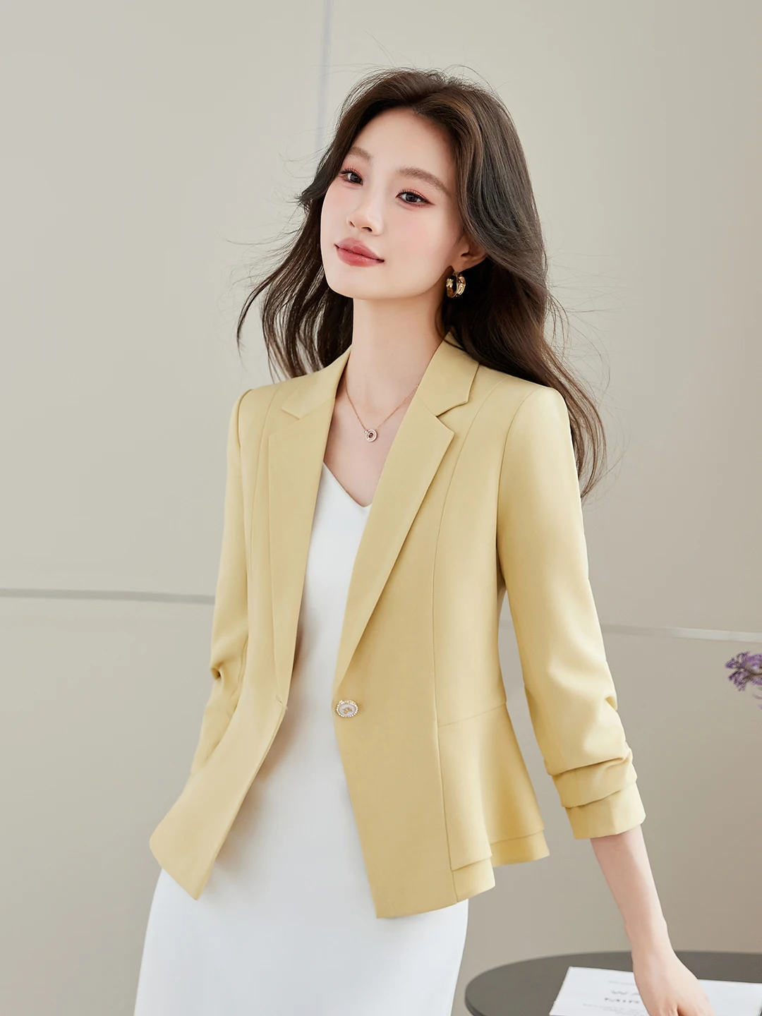 Short Tailored Women's  Jacket Professional Elegant Slimming Stylish Commute Ready Polyester Fiber Long Sleeve Coat