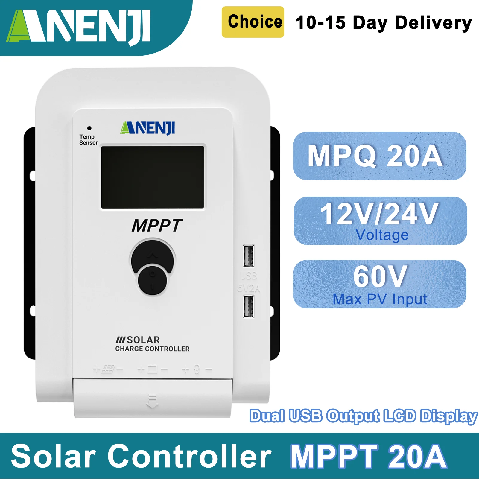 MPPT 20A Solar Charge Controller Solar Panel Regulator 12V 24V Parallel 12 Units for Lead Acid Lithium Batteries