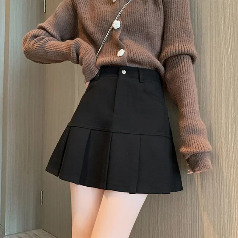 Women's Pleated Skirts Autumn Winter New Y2K Harajuku Uniforms Safety Shorts Mini Skirt Korean High Waist Slim A-Line Skirt