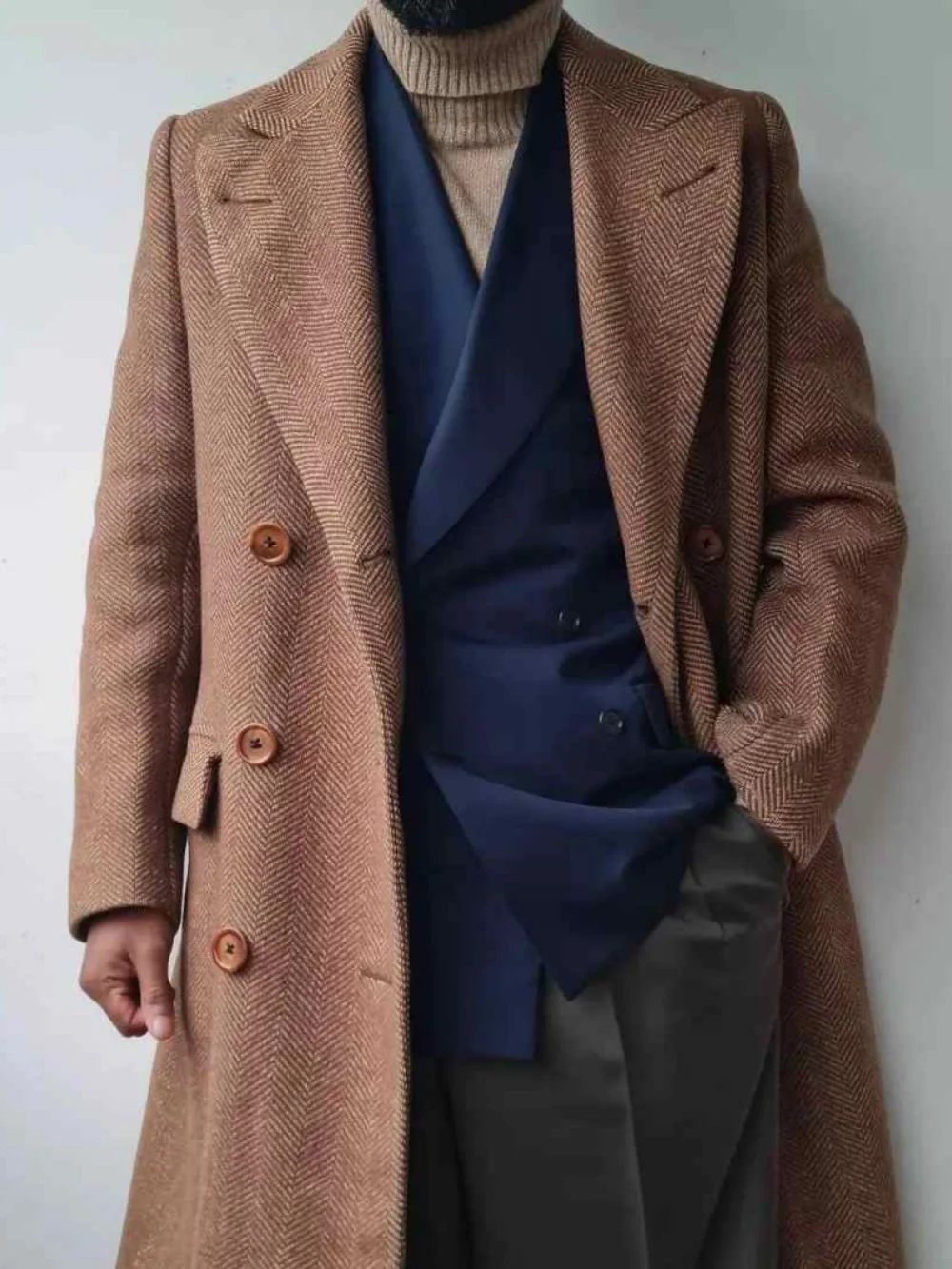 Elegant Men Long Coat Double Breasted Wool Blends Trench Coats Man tailcoat  Business Prom Event Overcoat Blazers Customized