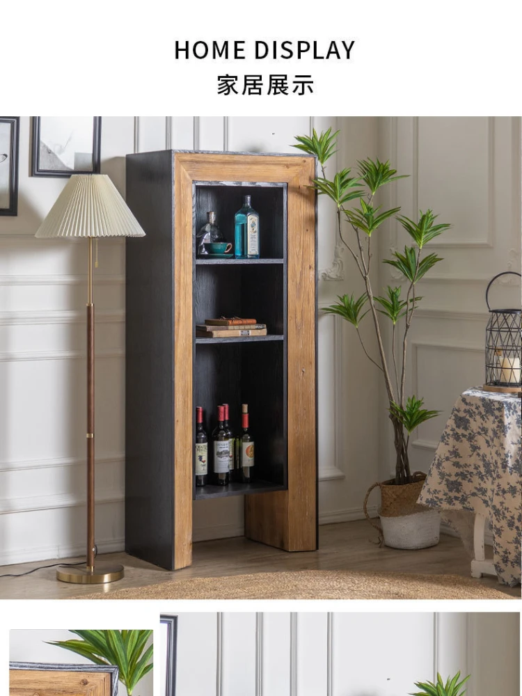 American-Style Antique Floor Storage Rack Simple Wine Showing Stand Silent Style Solid Wood Study Storage Bookshelf