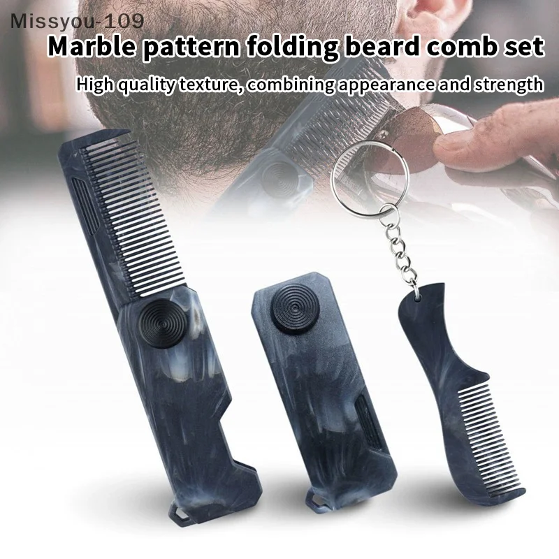 

Portable Mini Plastic Beard Comb With Keychain, Foldable Fine-Tooth Design For Travel