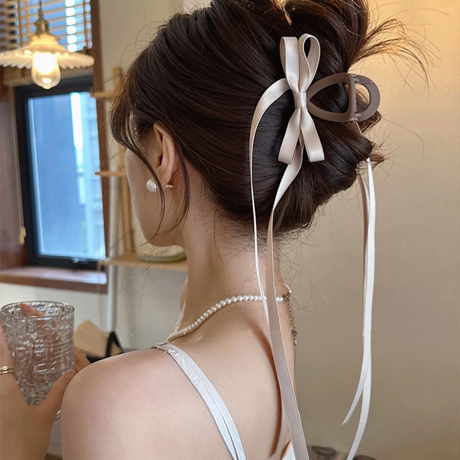 مشابك شعر كبيرة مع شريط طويل للنساء من الراتنج مشبك شعر كلاسيكي إكسسوارات شعر كلاسيكية غير قابلة للانزلاق حامل قوي