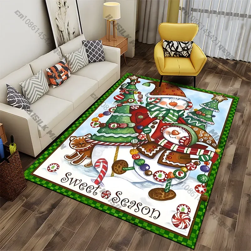 Festive snowmen holiday scene carpet Yoga living room room decor children's crawling mat doormat area rug games mat