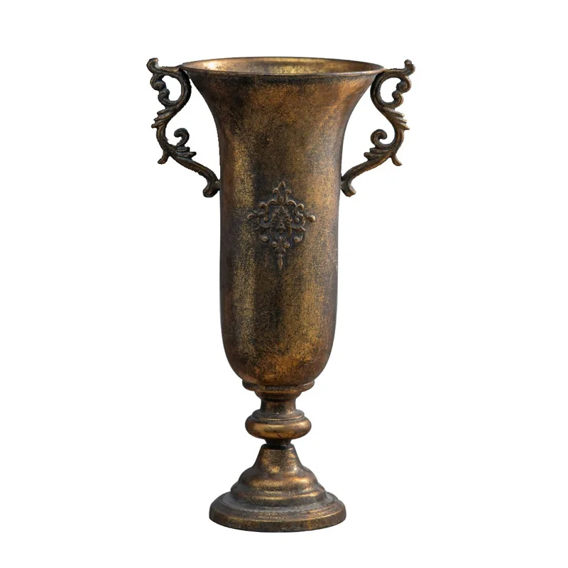 

French Style Handcrafted Decorative Pedestal Retro Metal Flower Vase 19.69inch High