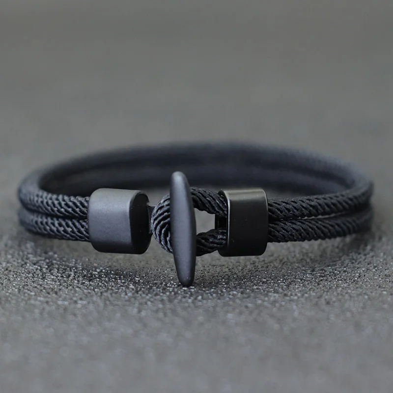 Classic Bilayer Grade A Nylon Rope Bracelet Men Black Easy Hook Handmade Weaven Luck Red Cord Braslet Outdoor Casual Homme Joias