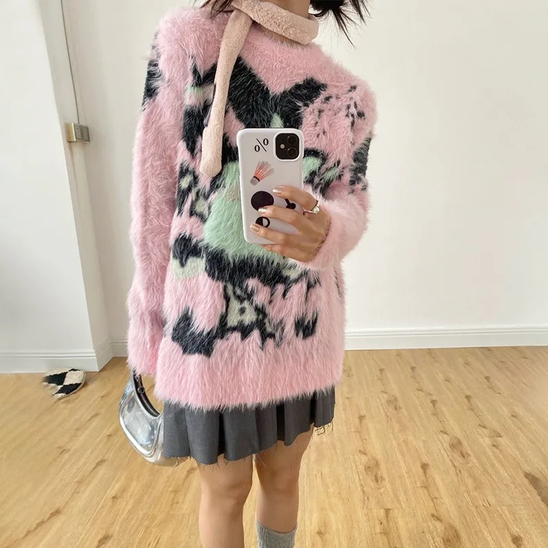 Karrram Japanese Y2k Pink Sweater Vintage Harajuku Knitted Pullover 2000s Aesthetic Kawaii Oversized Knitwear Mohair Cute Lolita