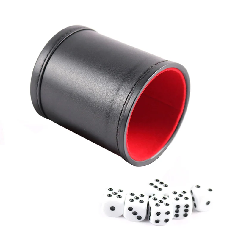 1X New Black PU Leather Flannel Mute Dice Cups With 5pcs Dices Bar Game Supplies