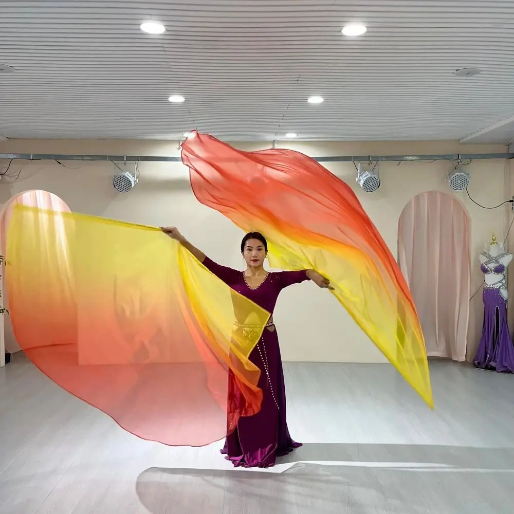 1pc adereços de dança do ventre gradiente meio círculo bandeira lenços coloridos bandeira com vara telescópica peças de desempenho de palco de dança do ventre