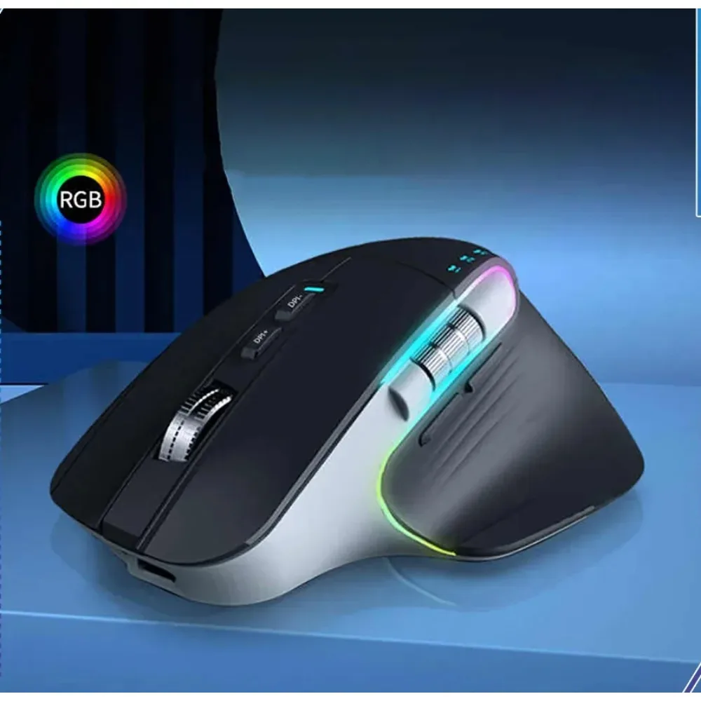 Cimetech Vertical Wireless Mouse Ergonomics Track Roller 3-Mode Bluetooth/2.4G/Type-c Wired Stereo Grip Silent Office RGB L Hand