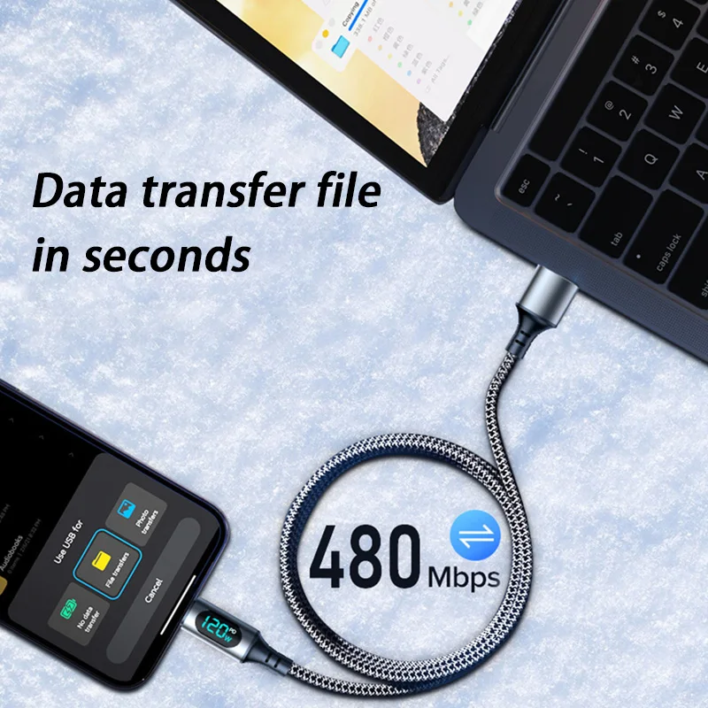 1 متر/2 متر 120 واط شحن سريع للغاية نوع C كابل يو اس بي LED شاشة ديجيتال شحن سريع سلك بيانات آيفون سامسونج ريدمي هواوي 2026 #1