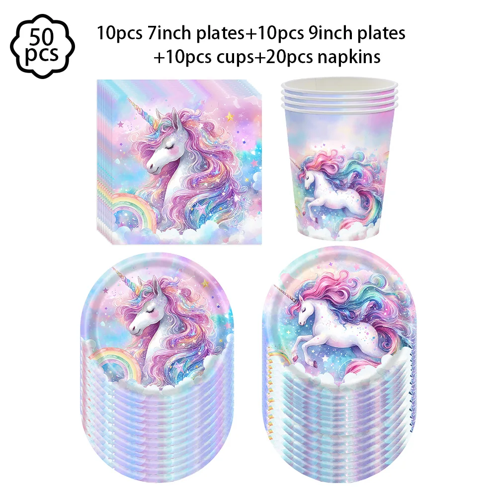 Unicorn Party Disposable Tableware paper cup Plate Napkin Unicorn Birthday Party Decor Kids Birthday Party Supplies Baby Shower view 6