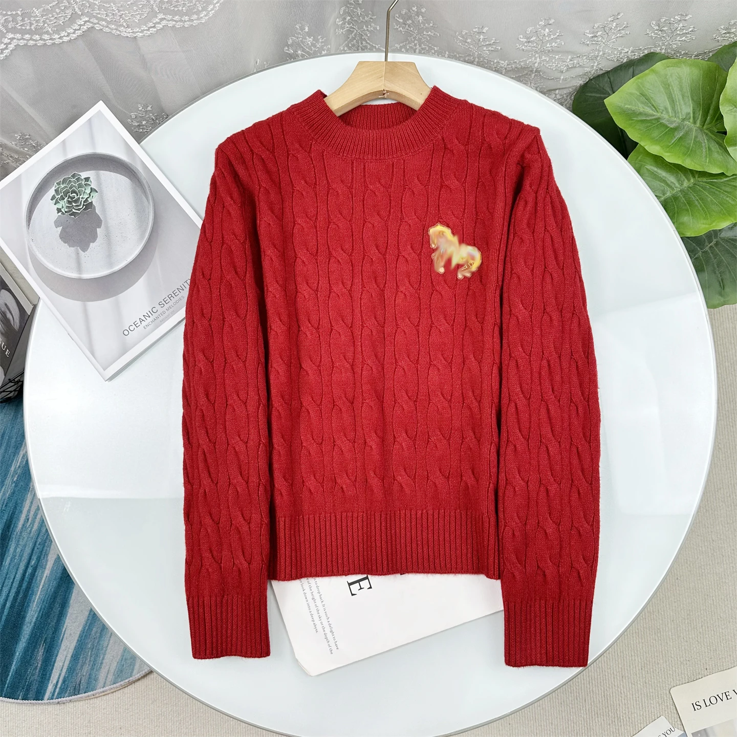 

Толстовка женская вязаная с вышивкой, с круглым вырезом, свободного кроя, с длинным рукавом, зимняя, повседневная, модная, для девушек