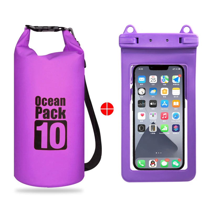 PVC Waterproof Bag 10L 15L 20L Outdoor Swimming Bag Diving Compression Storage Dry Bag Kayaking Canoeing River Trekking Boating