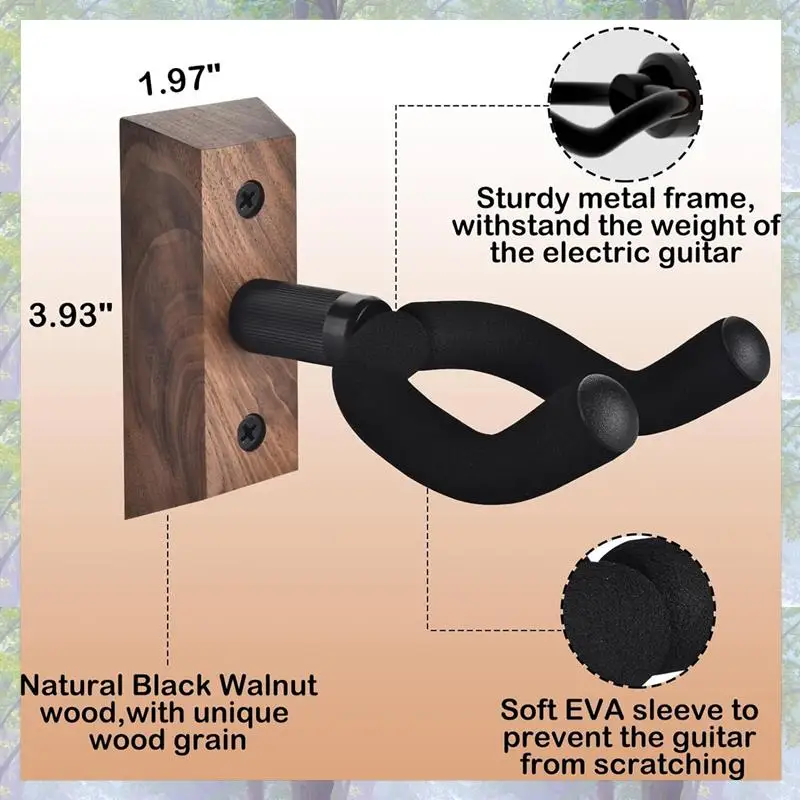 New Arrival 4PCS Guitar Hook Walnut U-Shaped Guitar Hanger Wall Mount Stand For Acoustic, Electric Guitar, Bass