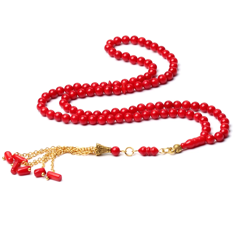 

Исламские четки, мусульманские бусины Tespih, серебро Tasbih, натуральный красный коралловый камень, четки Сибха, круглые 5 мм, 99 бусин