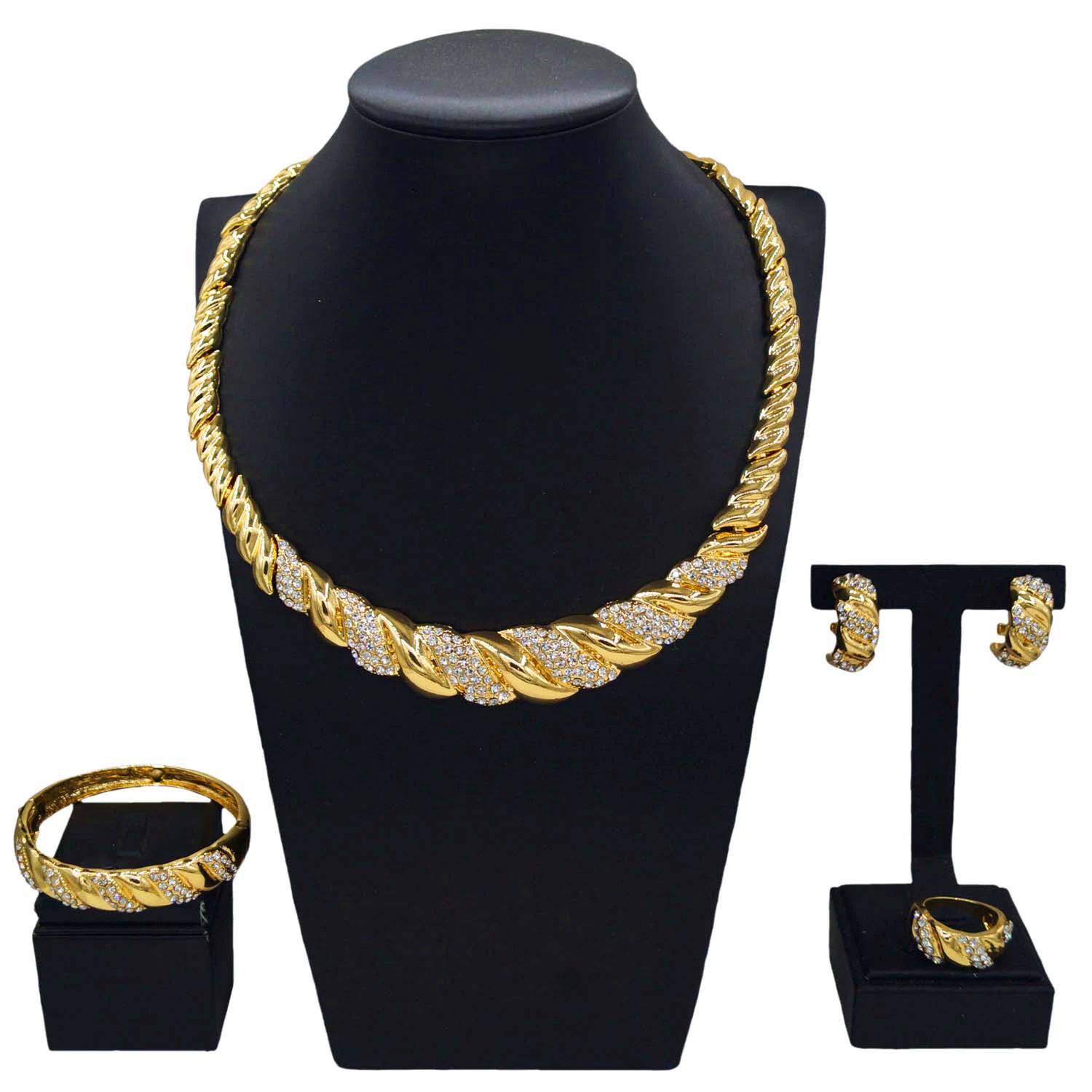 

Yulaili Fashion Jewelry Set 18K Gold plated women's necklace Earrings Valentine's Day ring Nigerian Bridal Ball High-end bracele