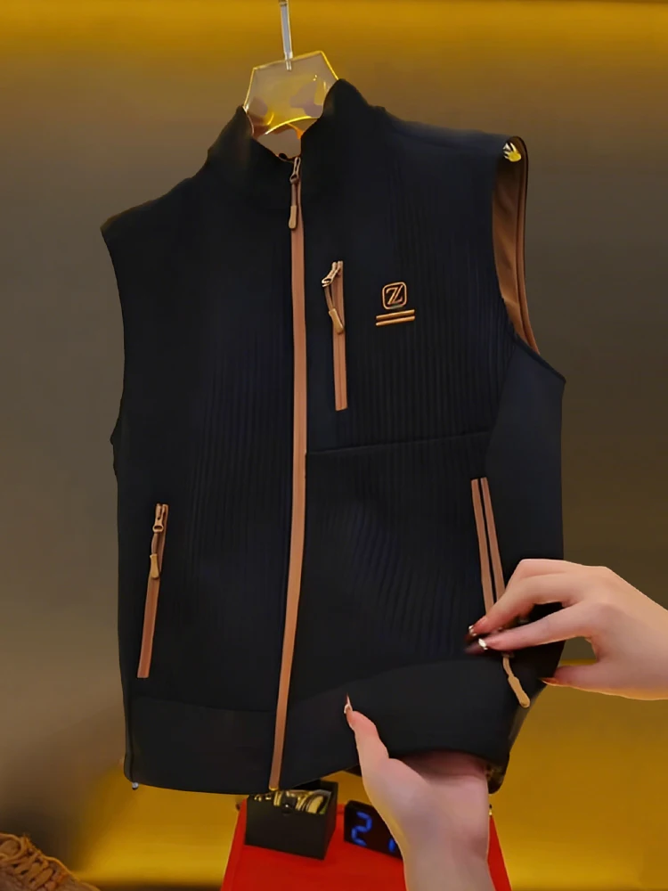 

Trendy Zipper Stand Collar Vest Men's Spring Fashion High-End Casual Style Lightweight Outerwear Comfortable Fit Streetwear