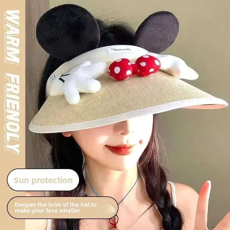 

Kawaii New Disney Cartoon Big Ear Mickey Beach Hat Big brim Breathable Sunshade UV Protection Cap Fashion Accessory Girl Gift