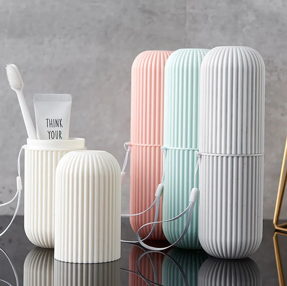 휴대용 여행 칫솔 상자, 세로 줄무늬 구강 청결제 컵, - Home Goods Bathroom Storage 리뷰 및 가격