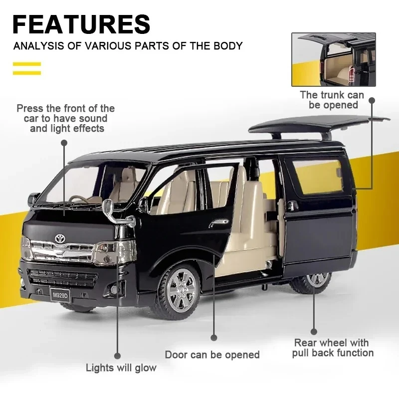 

1:32 для коммерческого автомобиля Hiace, литая модель автомобиля из сплава, откатный сплав, литье под давлением игрушечный автомобиль
