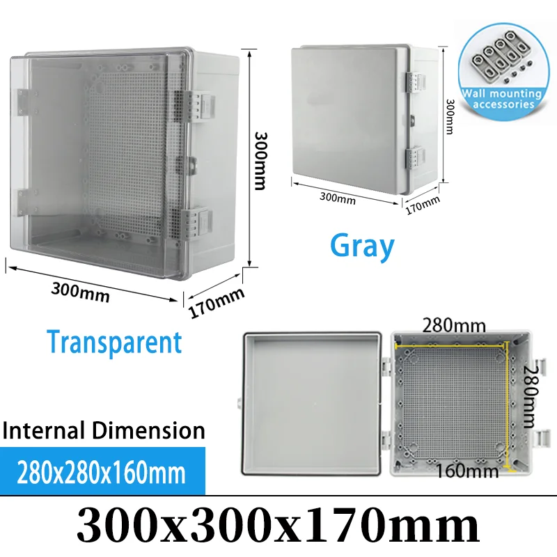 

IP66 Outdoor Electronic Instrument Hinge Case Gray/Transparent Cover Enclosure ABS Plastic Waterproof Juction Box