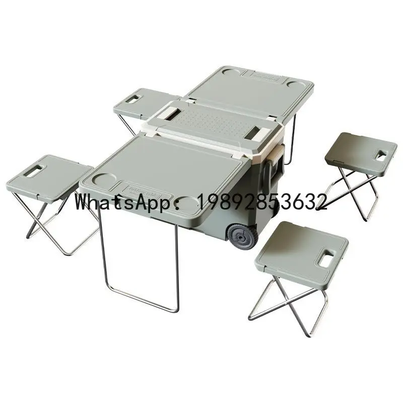 

QQ Multifunctional portable folding table and chair cooler box - car picnic ice chest - food grade refrigerated cooler