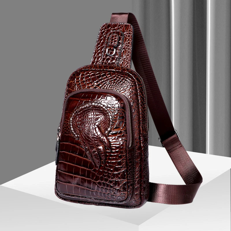 Saco de peito de crocodilo masculino designer bolsa de ombro real do couro dos homens saco de moda crossbody saco de couro genuíno saco de peito