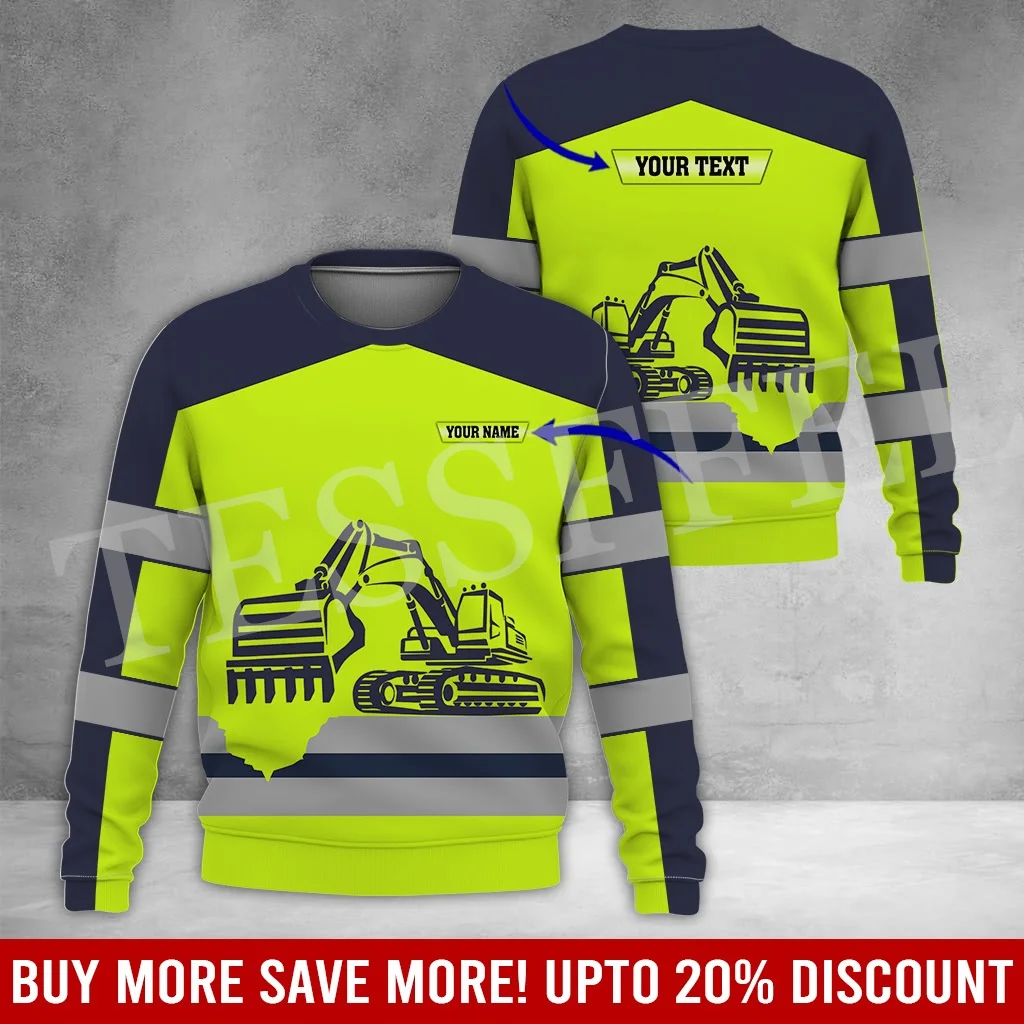 Custom Name Cosplay Worker Heavy Equipment Tow Truck Multicolor Retro Tattoo 3DPrint Harajuku Casual Pullover Jacket Hoodies A12